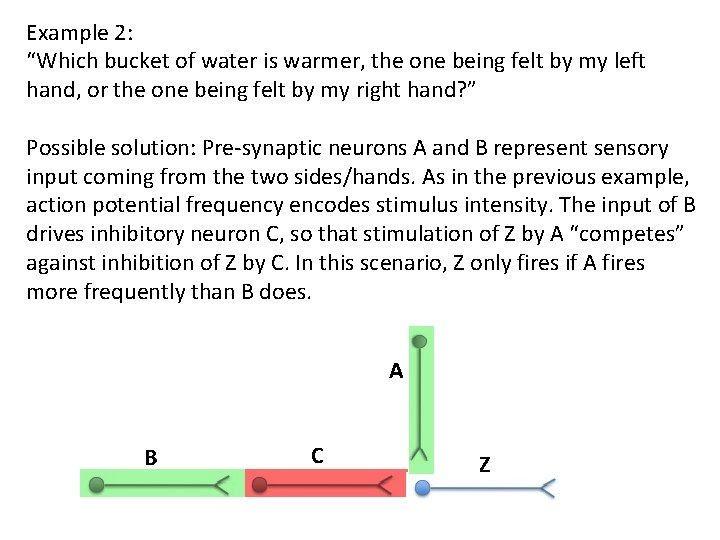 Example 2: “Which bucket of water is warmer, the one being felt by my