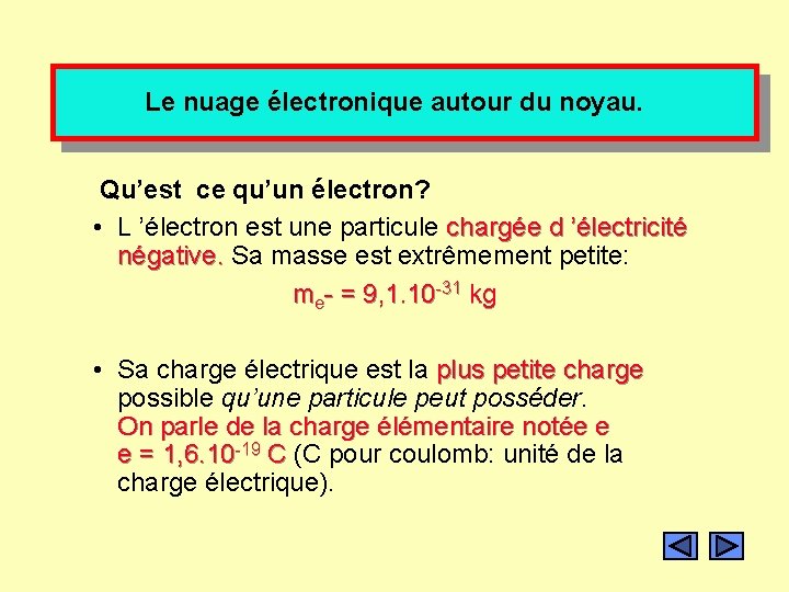 Le nuage électronique autour du noyau. Qu’est ce qu’un électron? • L ’électron est