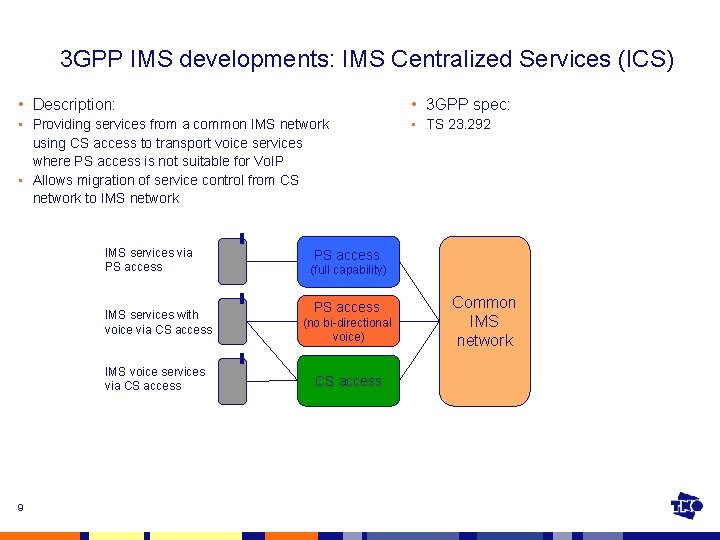 3 GPP IMS developments: IMS Centralized Services (ICS) • Description: • 3 GPP spec: