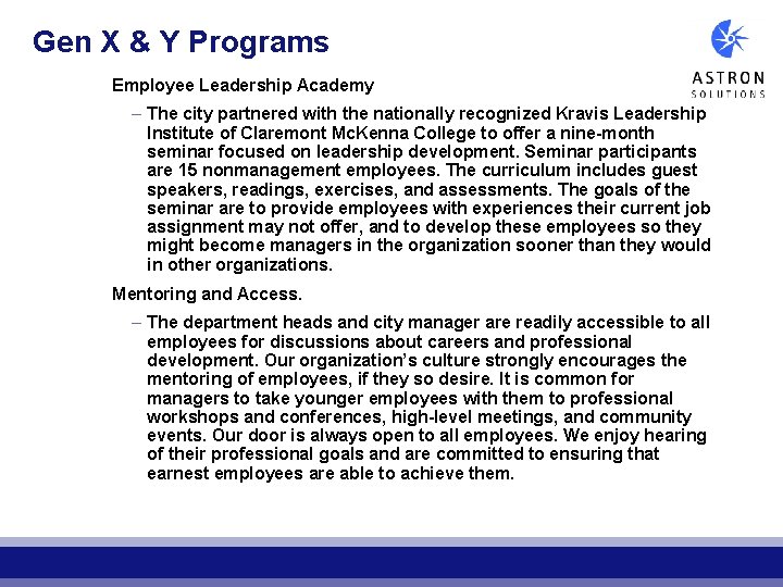 Gen X & Y Programs Employee Leadership Academy – The city partnered with the Gen X & Y Programs Employee Leadership Academy – The city partnered with the