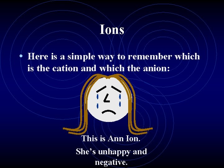 Ions • Here is a simple way to remember which is the cation and