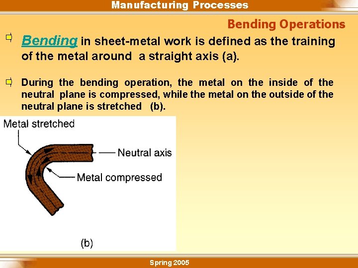 Manufacturing Processes Bending Operations Bending in sheet-metal work is defined as the training of