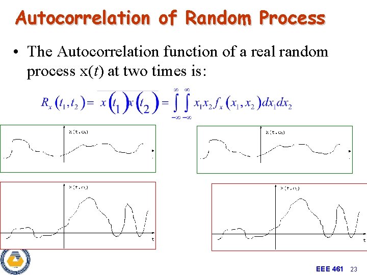 Autocorrelation of Random Process • The Autocorrelation function of a real random process x(t)