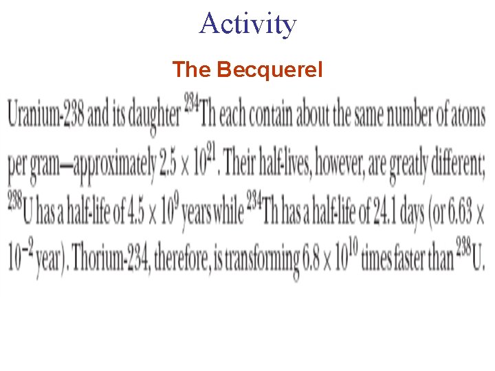 Activity The Becquerel 