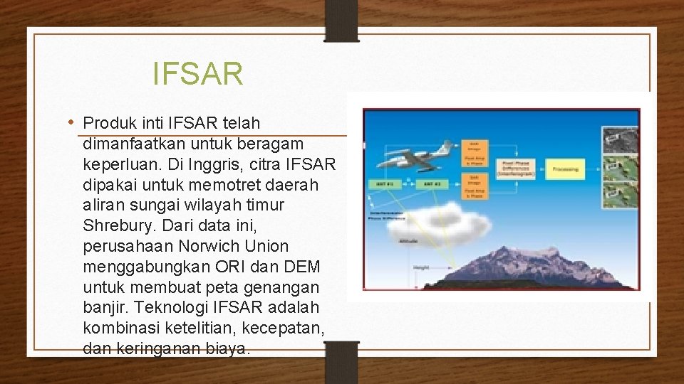 IFSAR • Produk inti IFSAR telah dimanfaatkan untuk beragam keperluan. Di Inggris, citra IFSAR