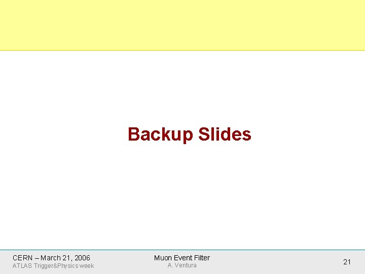 Backup Slides CERN – March 21, 2006 ATLAS Trigger&Physics week Muon Event Filter A.