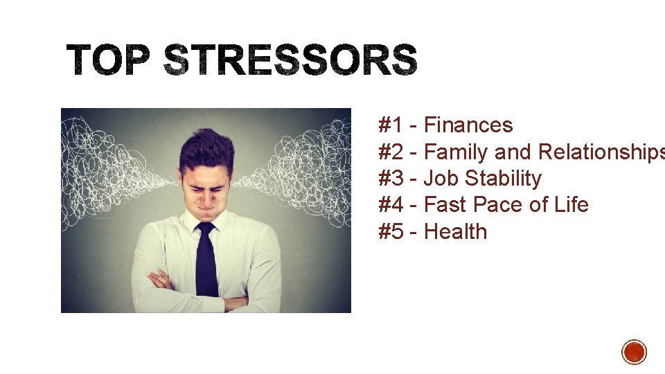 #1 - Finances #2 - Family and Relationships #3 - Job Stability #4 -