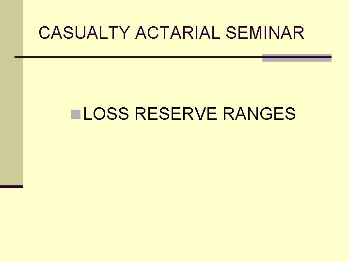 CASUALTY ACTARIAL SEMINAR n LOSS RESERVE RANGES 