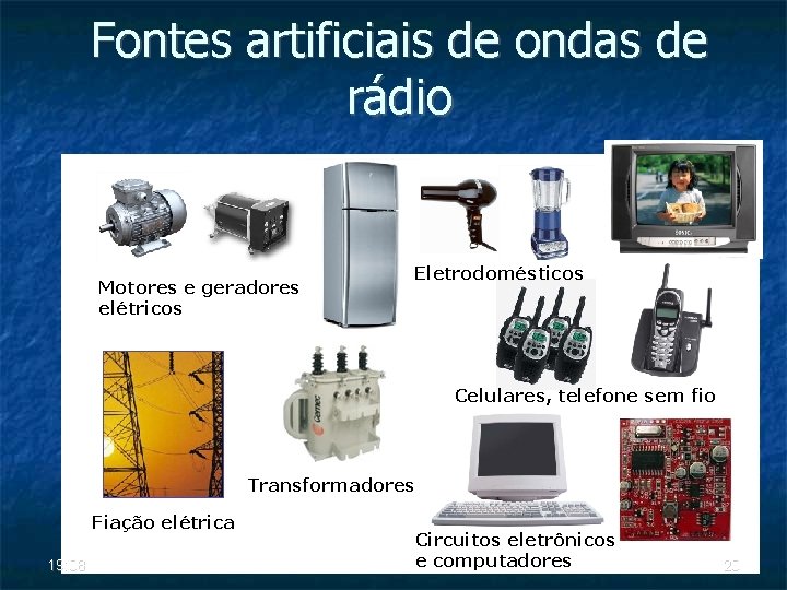 Fontes artificiais de ondas de rádio Motores e geradores elétricos Eletrodomésticos Celulares, telefone sem