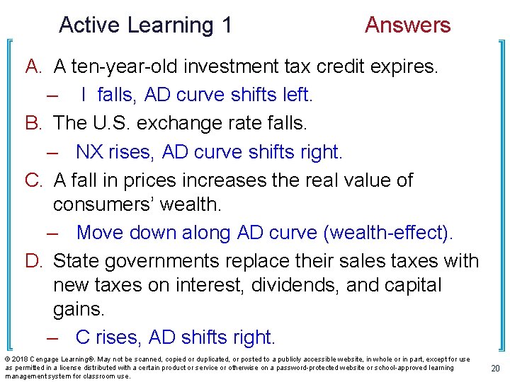 Active Learning 1 Answers A. A ten-year-old investment tax credit expires. – I falls,