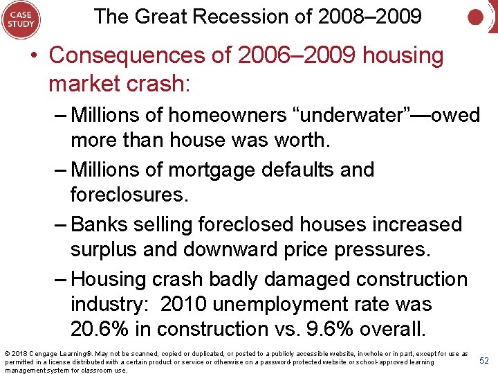 The Great Recession of 2008– 2009 • Consequences of 2006– 2009 housing market crash: