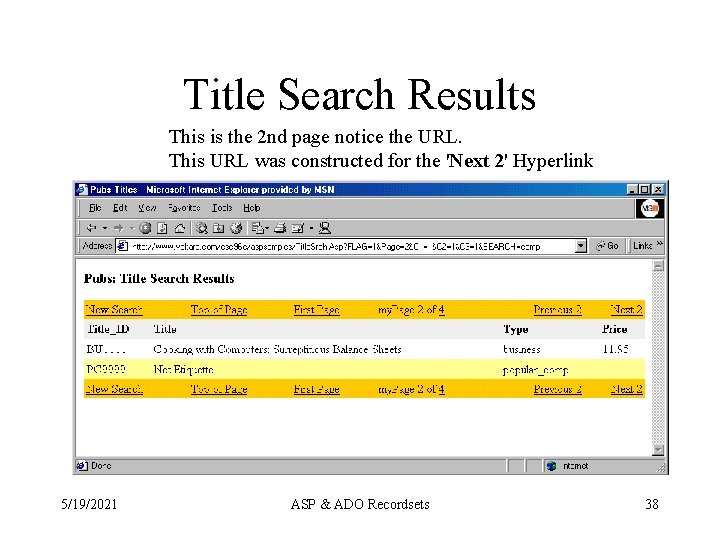 Title Search Results This is the 2 nd page notice the URL. This URL Title Search Results This is the 2 nd page notice the URL. This URL