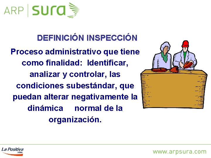 DEFINICIÓN INSPECCIÓN Proceso administrativo que tiene como finalidad: Identificar, analizar y controlar, las condiciones