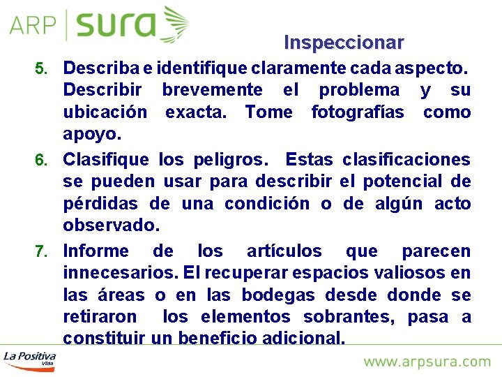 Inspeccionar 5. Describa e identifique claramente cada aspecto. Describir brevemente el problema y su