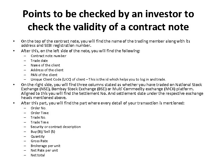 Points to be checked by an investor to check the validity of a contract