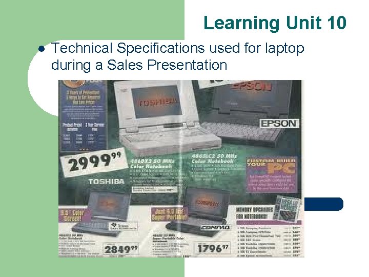 Learning Unit 10 l Technical Specifications used for laptop during a Sales Presentation 