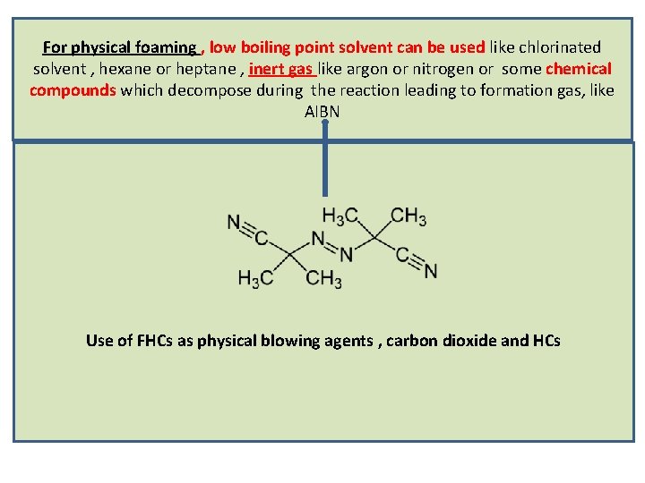 For physical foaming , low boiling point solvent can be used like chlorinated solvent