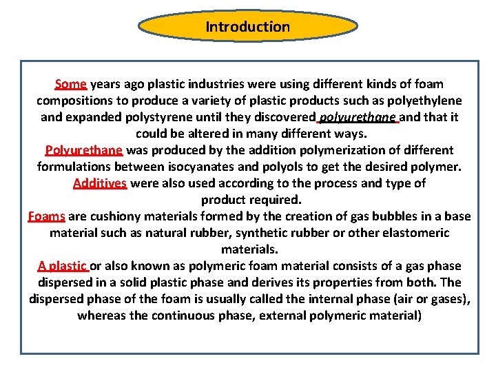 Introduction Some years ago plastic industries were using different kinds of foam compositions to