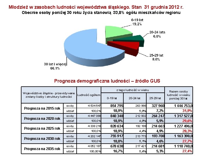 Młodzież w zasobach ludności województwa śląskiego. Stan 31 grudnia 2012 r. Obecnie osoby poniżej