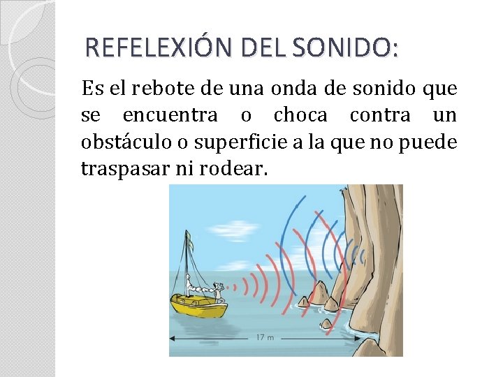 REFELEXIÓN DEL SONIDO: Es el rebote de una onda de sonido que se encuentra REFELEXIÓN DEL SONIDO: Es el rebote de una onda de sonido que se encuentra