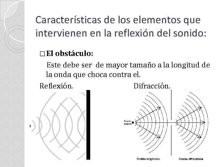 Características de los elementos que intervienen en la reflexión del sonido: � El obstáculo: Características de los elementos que intervienen en la reflexión del sonido: � El obstáculo: