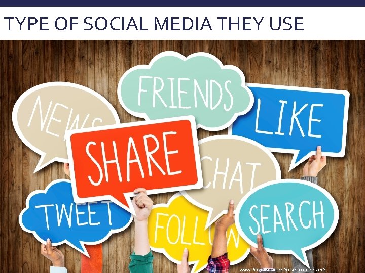 TYPE OF SOCIAL MEDIA THEY USE www. Small. Business. Solver. com © 2018 