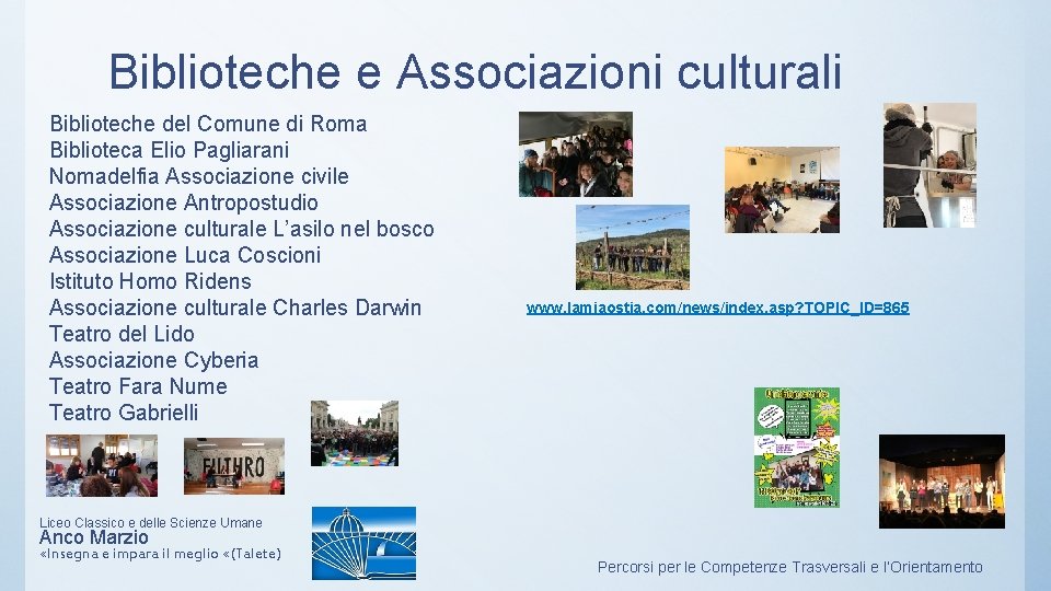 Biblioteche e Associazioni culturali Biblioteche del Comune di Roma Biblioteca Elio Pagliarani Nomadelfia Associazione Biblioteche e Associazioni culturali Biblioteche del Comune di Roma Biblioteca Elio Pagliarani Nomadelfia Associazione
