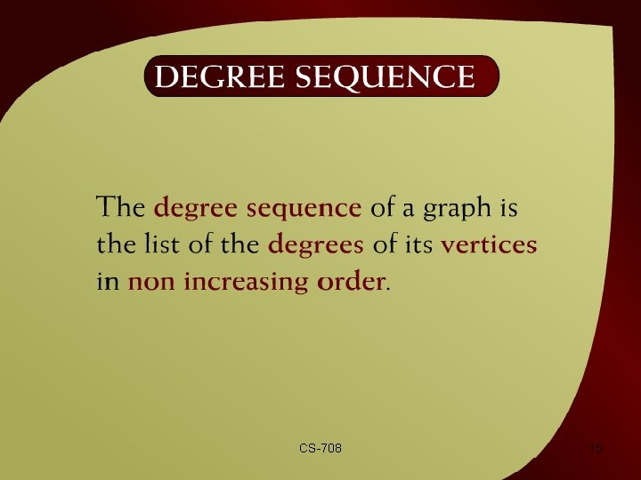 Degree Sequence – (42 - 8) CS-708 15 