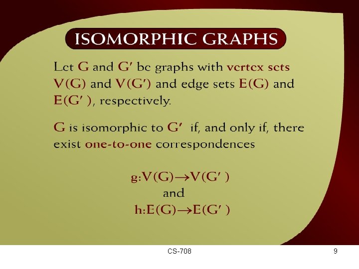 Isomorphic Graphs – (42 – 5) CS-708 9 