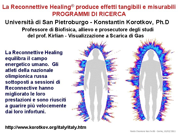 La Reconnettive Healing® produce effetti tangibili e misurabili PROGRAMMI DI RICERCA Università di San