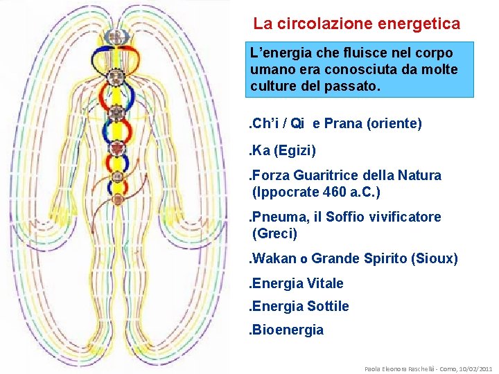 La circolazione energetica L’energia che fluisce nel corpo umano era conosciuta da molte culture