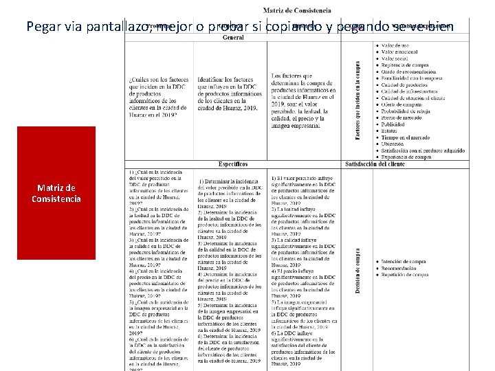 Pegar via pantallazo, mejor o probar si copiando y pegando se ve bien Matriz