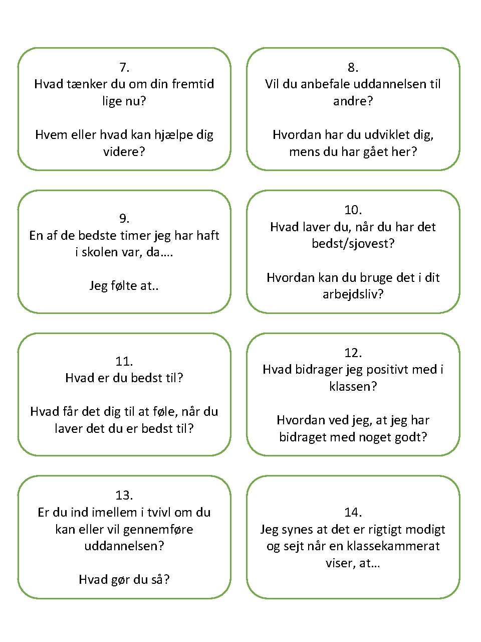 7. Hvad tænker du om din fremtid lige nu? 8. Vil du anbefale uddannelsen