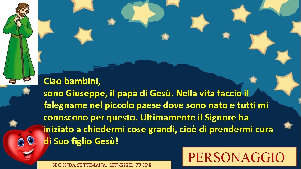 Ciao bambini, sono Giuseppe, il papà di Gesù. Nella vita faccio il falegname nel