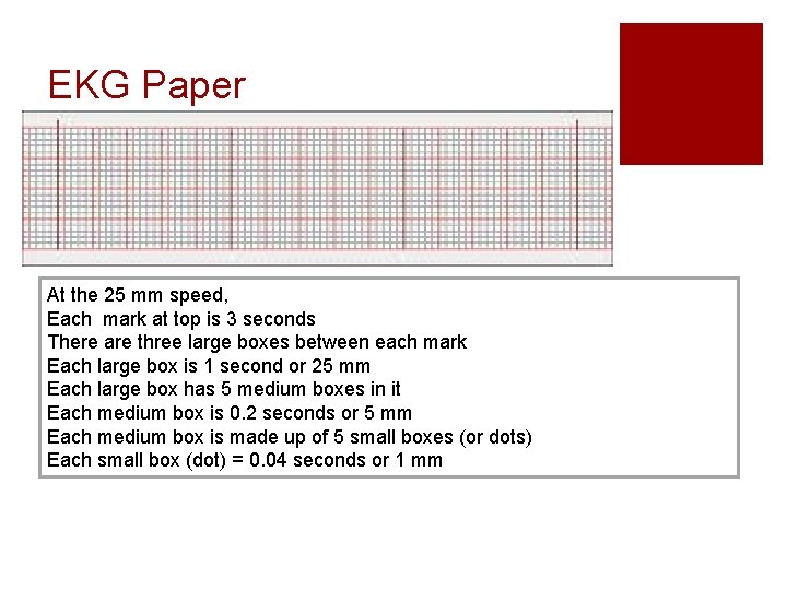 EKG Paper At the 25 mm speed, Each mark at top is 3 seconds