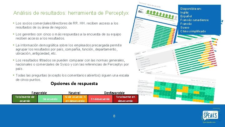 Análisis de resultados: herramienta de Perceptyx • Los socios comerciales/directores de RR. HH. reciben