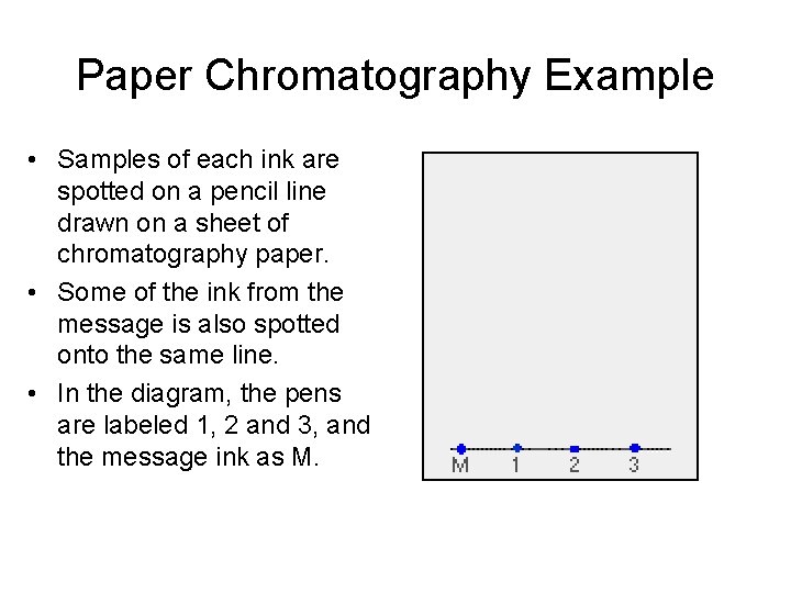 Paper Chromatography Example • Samples of each ink are spotted on a pencil line
