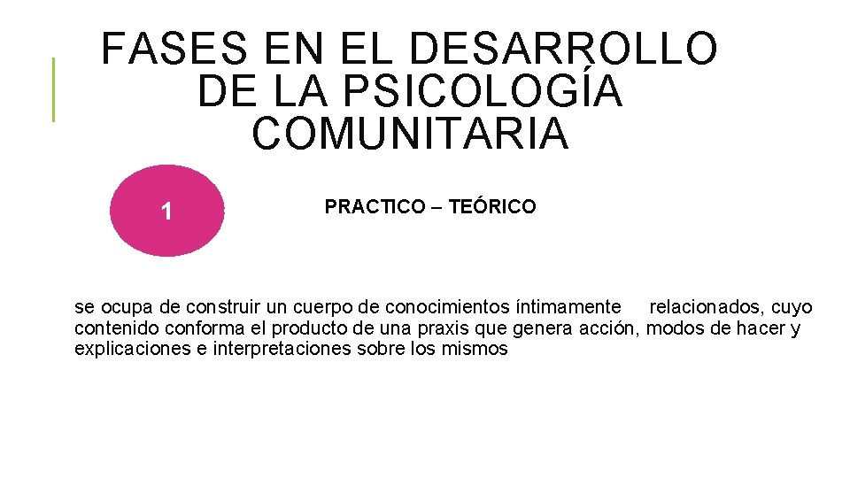 FASES EN EL DESARROLLO DE LA PSICOLOGÍA COMUNITARIA 1 PRACTICO – TEÓRICO se ocupa