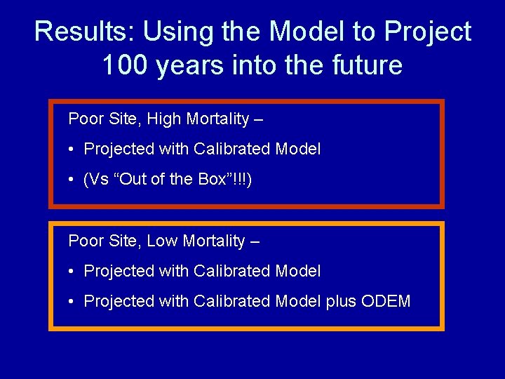 Results: Using the Model to Project 100 years into the future Poor Site, High