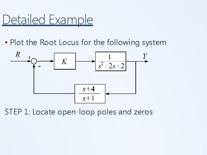 Detailed Example • Plot the Root Locus for the following system STEP 1: Locate