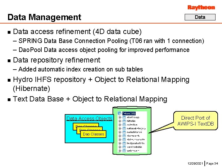 Data Management n Data access refinement (4 D data cube) – SPRING Data Base