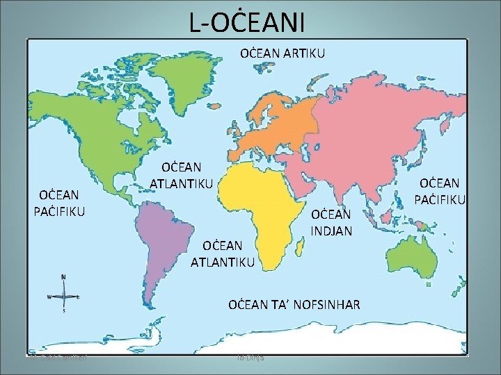 L-OĊEANI OĊEAN ARTIKU OĊEAN PAĊIFIKU OĊEAN ATLANTIKU OĊEAN INDJAN OĊEAN PAĊIFIKU OĊEAN TA’ NOFSINHAR
