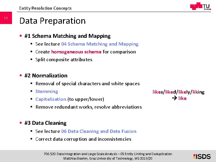 Entity Resolution Concepts 11 Data Preparation § #1 Schema Matching and Mapping § See Entity Resolution Concepts 11 Data Preparation § #1 Schema Matching and Mapping § See
