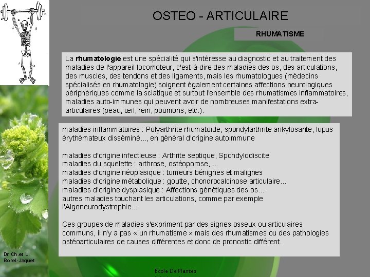 OSTEO - ARTICULAIRE RHUMATISME La rhumatologie est une spécialité qui s'intéresse au diagnostic et