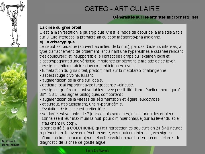 OSTEO - ARTICULAIRE Généralités sur les arthrites microcristallines Dr Ch. et L. Borel-Jaquet La