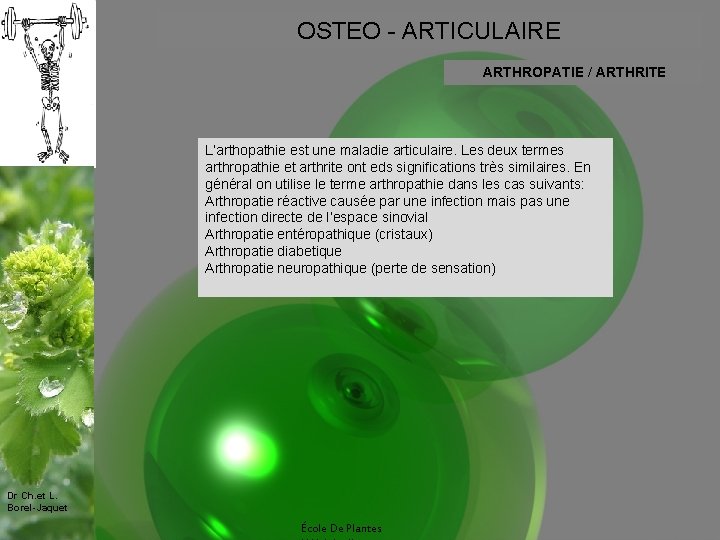 OSTEO - ARTICULAIRE ARTHROPATIE / ARTHRITE L’arthopathie est une maladie articulaire. Les deux termes