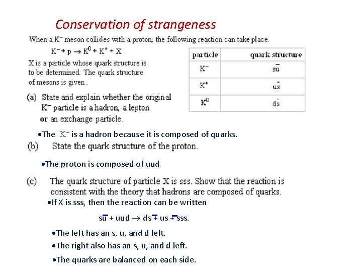 Conservation of strangeness The – is a hadron because it is composed of quarks.