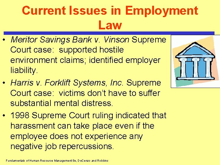 Current Issues in Employment Law • Meritor Savings Bank v. Vinson Supreme Court case: