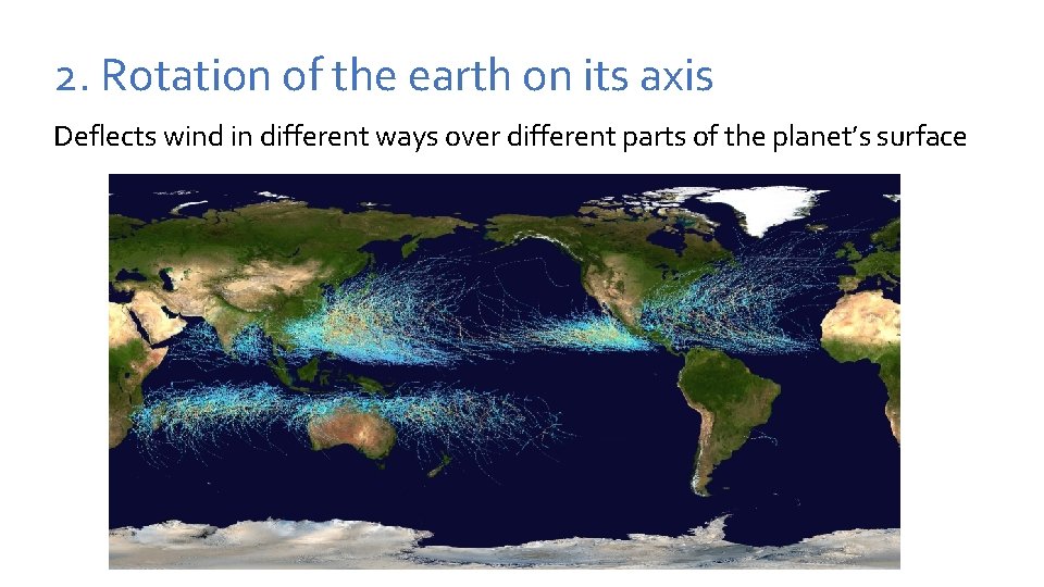 2. Rotation of the earth on its axis Deflects wind in different ways over 2. Rotation of the earth on its axis Deflects wind in different ways over
