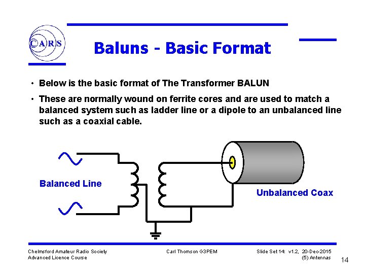 Baluns - Basic Format • Below is the basic format of The Transformer BALUN